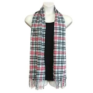 Cashmink V. Fraas Houndstooth Plaid Fringe Scarf